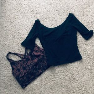 Adorable Lululemon Sports Bra and Black Crop Top